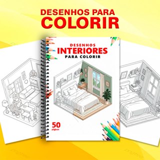 Apostila de Colorir Interiores - 50 Desenhos de Decoração Antiestresse em Oferta na Shopee