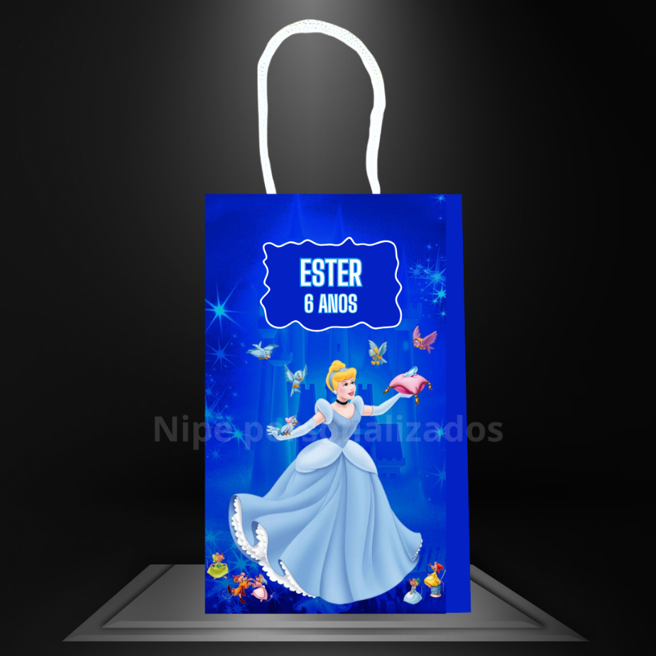 Sacolinha Cinderela princesa aniversario lembrancinha sacola surpresa personalizadas (PEGUE E MONTE)