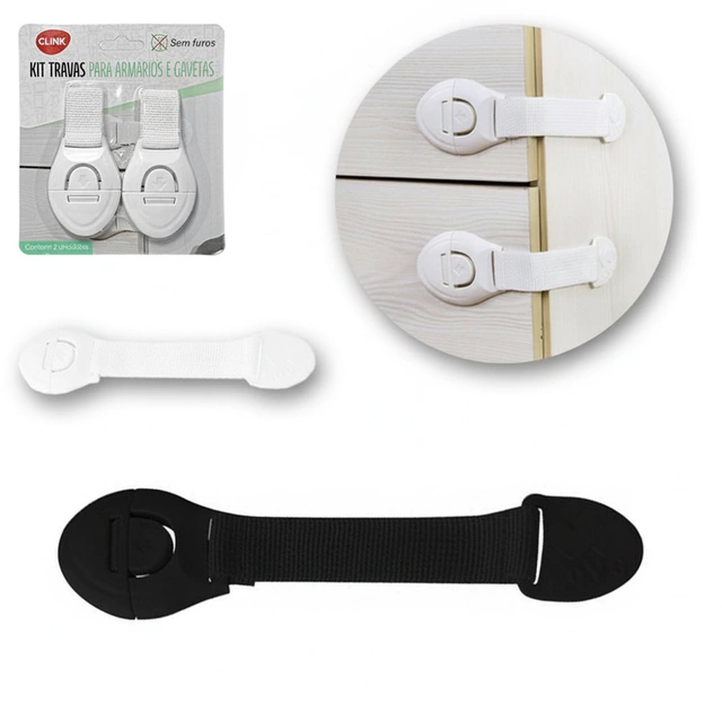 Trava para Armário 2 Peças em ABS 20,3x5x0,5cm Sortido | Fecho de Segurança.
