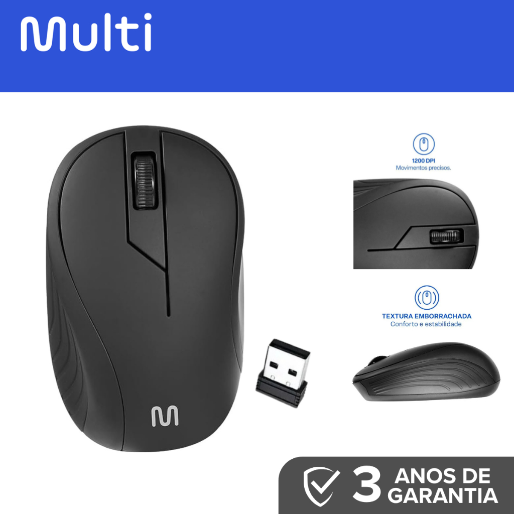 Mouse Sem Fio Multiaser MO212 Conexão Rápida Custo Beneficio 3 Anos Garantia * ENVIO NO MESMO DIA UTIL *
