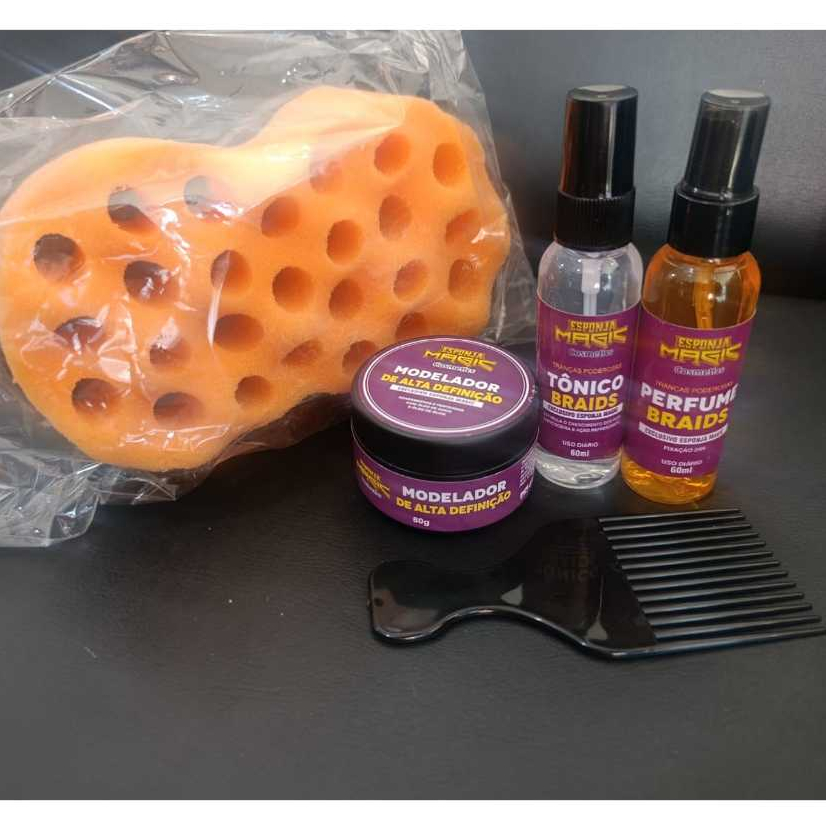 Kit Cabelo Black - Esponja Nudred - Pente Garfo - Pomada Modeladora - Tonico - Perfume