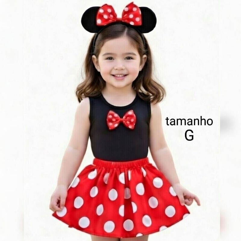 Fantasia Infantil Vestido Minnie Minie vermelha com Arquinho  G