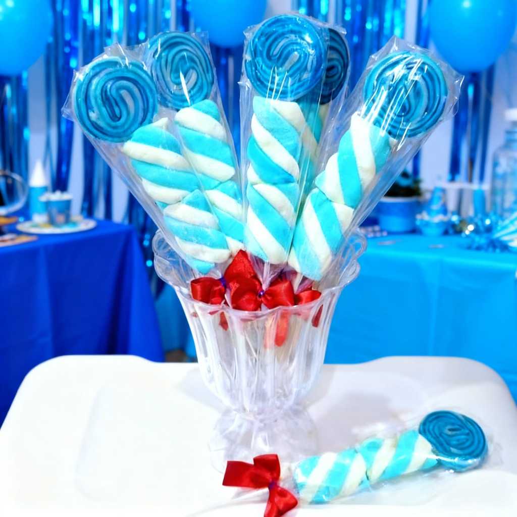 kit 10 Pirulito com marshmallow azul doces festa infatil em Oferta na Shopee