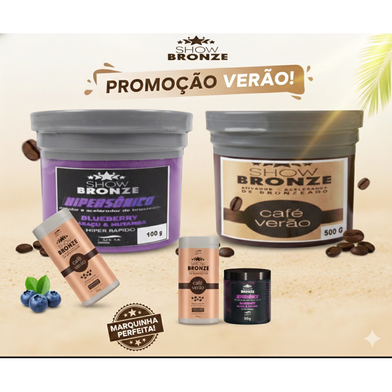 Kit Show Bronze Hipersônico Blueberry + Café Verão Ativador e Acelerador de Bronzeado 100g