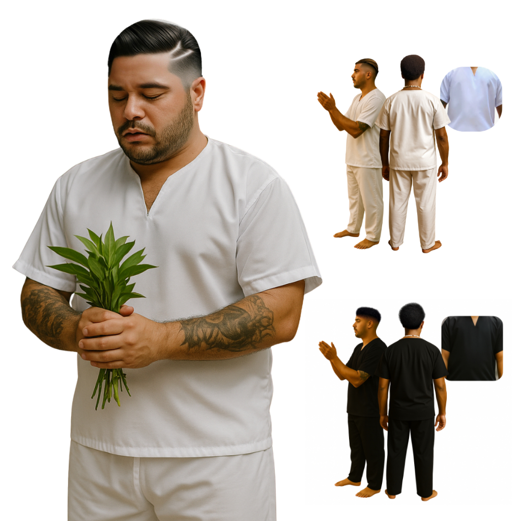 Roupa Conjunto Ração Em Oxford Masculino Branca Preta Candomblé Umbanda 2pç em Oferta na Shopee