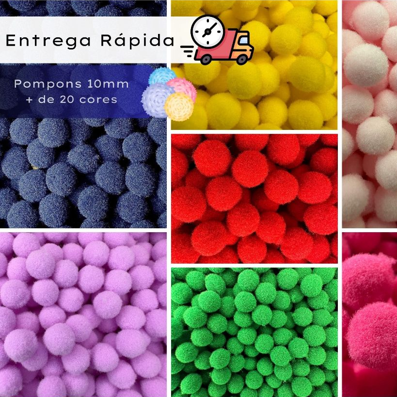 Pom Pom Mini Bolinha 10mm Artesanato 200, 400, 600 UN – Pompom Colorido 100% Poliéster Premium