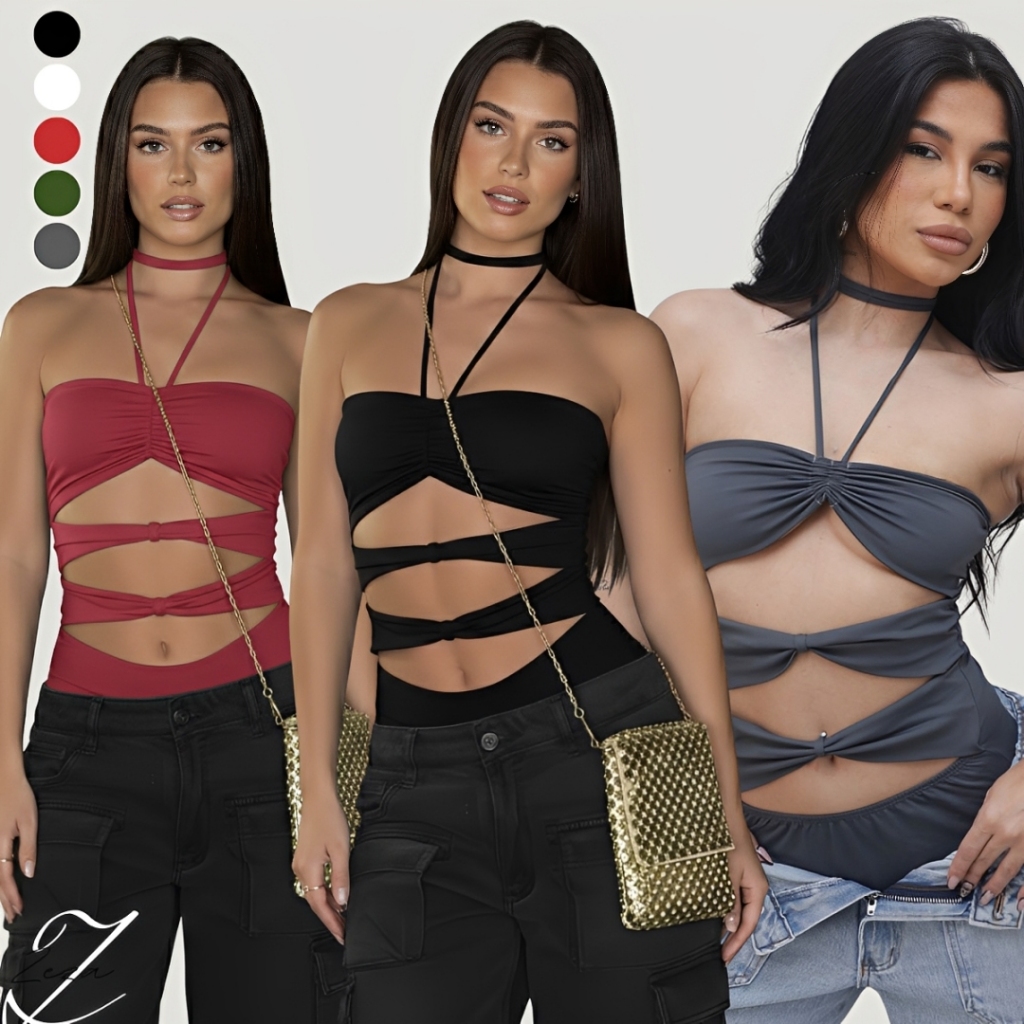 BODY FEMININO 3 TIRAS COM AMARRAÇÃO SUPLEX RECORTE NÓ VAZADO NA BARRIGA em Oferta na Shopee