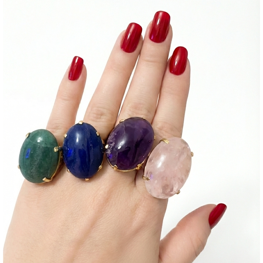 KIT 04 ANÉIS DE PEDRAS NATURAIS BANHADOS A OURO 18K REGULÁVEIS em Oferta na Shopee