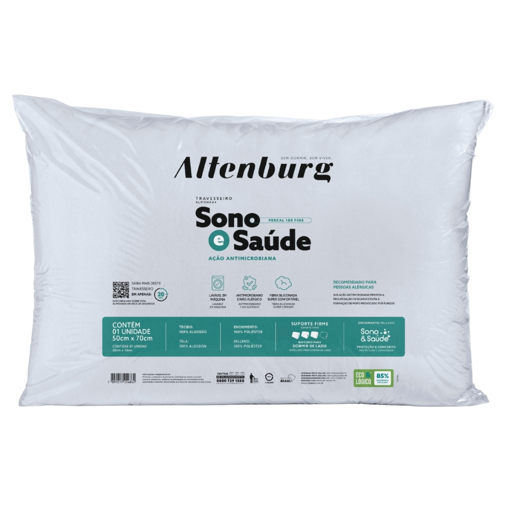Travesseiro Altenburg Sono e Saúde Original 50x70cm Antialérgico Suporte Firme Lavável