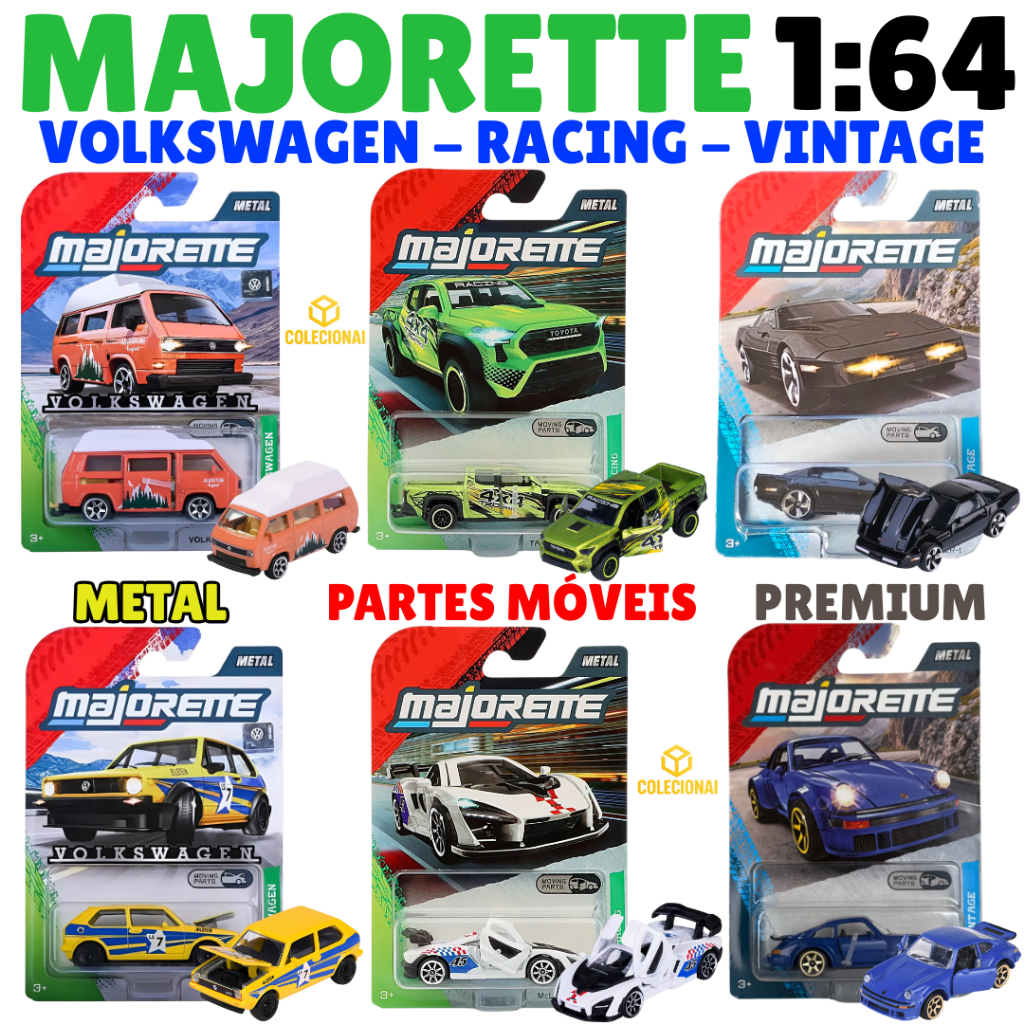 Miniatura 1:64 Majorette | Linhas Volkswagen Racing Vintage | Metal Premium | Partes Movéis | Colecionável Original Raro