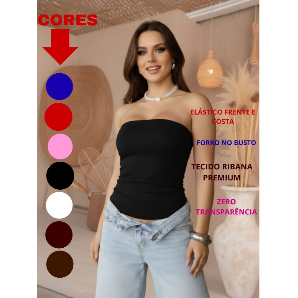 Blusa Blusinha Tube Top Ribana Feminino Forrado Tubinho Básico Canelado Moda Gringa Blogueira Premium Tendência em Oferta na Shopee