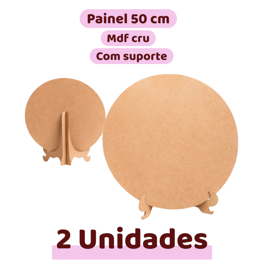 2 Painel Redondo de Mesa 50x50 MDF Cru com Base para Decoração
