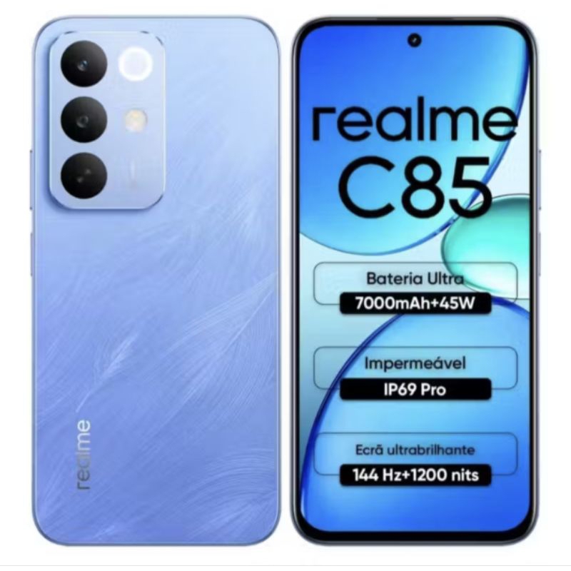 Realme C85 4G, Tela LCD 6.8", Bateria 7000mAh, Câmera 50MP, Versão Global prova d'água em Oferta na Shopee