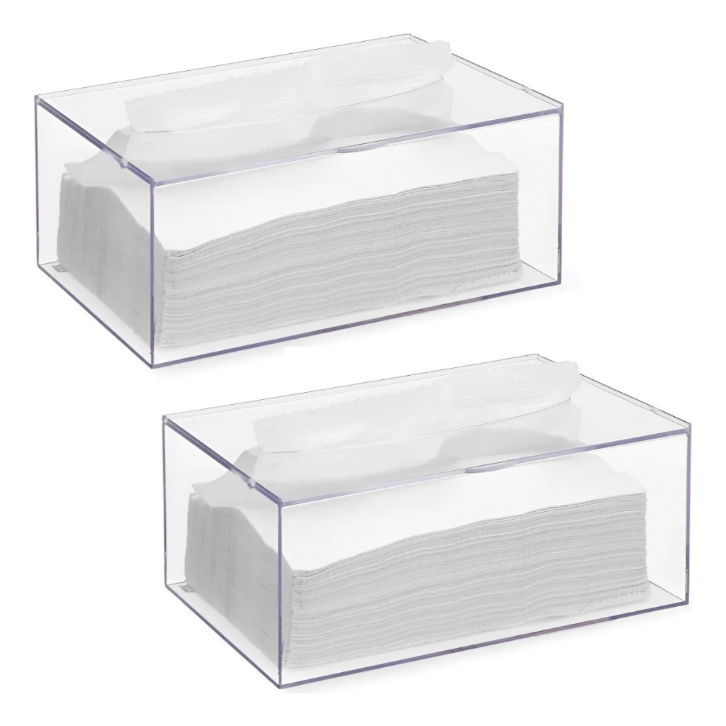 Kit 2 Porta Lenço Papel Em Acrílico Cristal Dispensador Banheiro, Consultório, Dentista