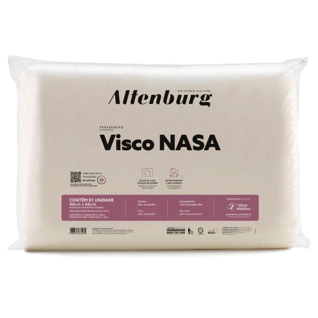 Travesseiro Altenburg Viscoelástico NASA Original Macio 46x66cm Anatômico
