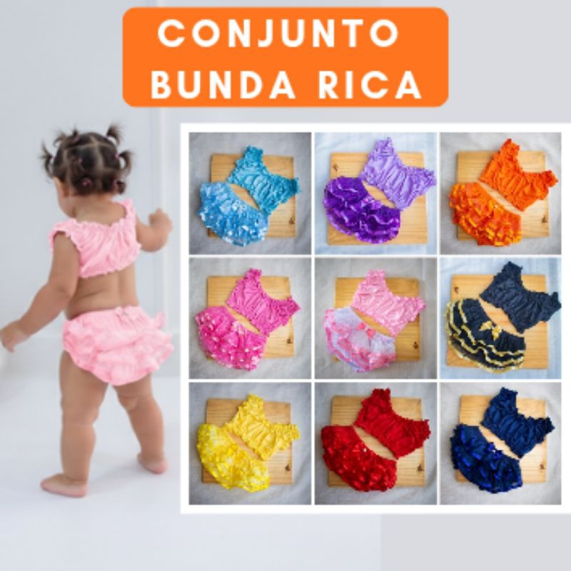 CONJUNTO CALCINHA BUNDA RICA MENINA TOP E CALCINHA COM BABADO TAPA FRALDA em Oferta na Shopee