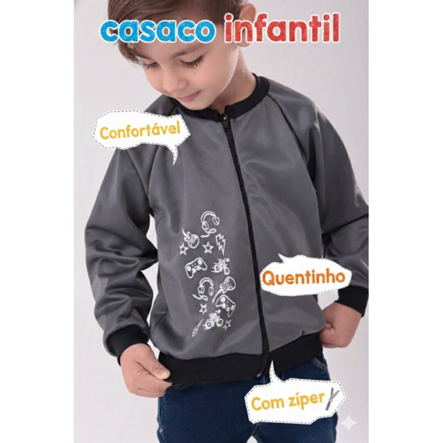Casaco Infantil Masculino, Jaqueta Infantil, Casaco Manga Longa com Zíper, Gola careca. Blusa manga Longa do 2 a 8 Anos. em Oferta na Shopee