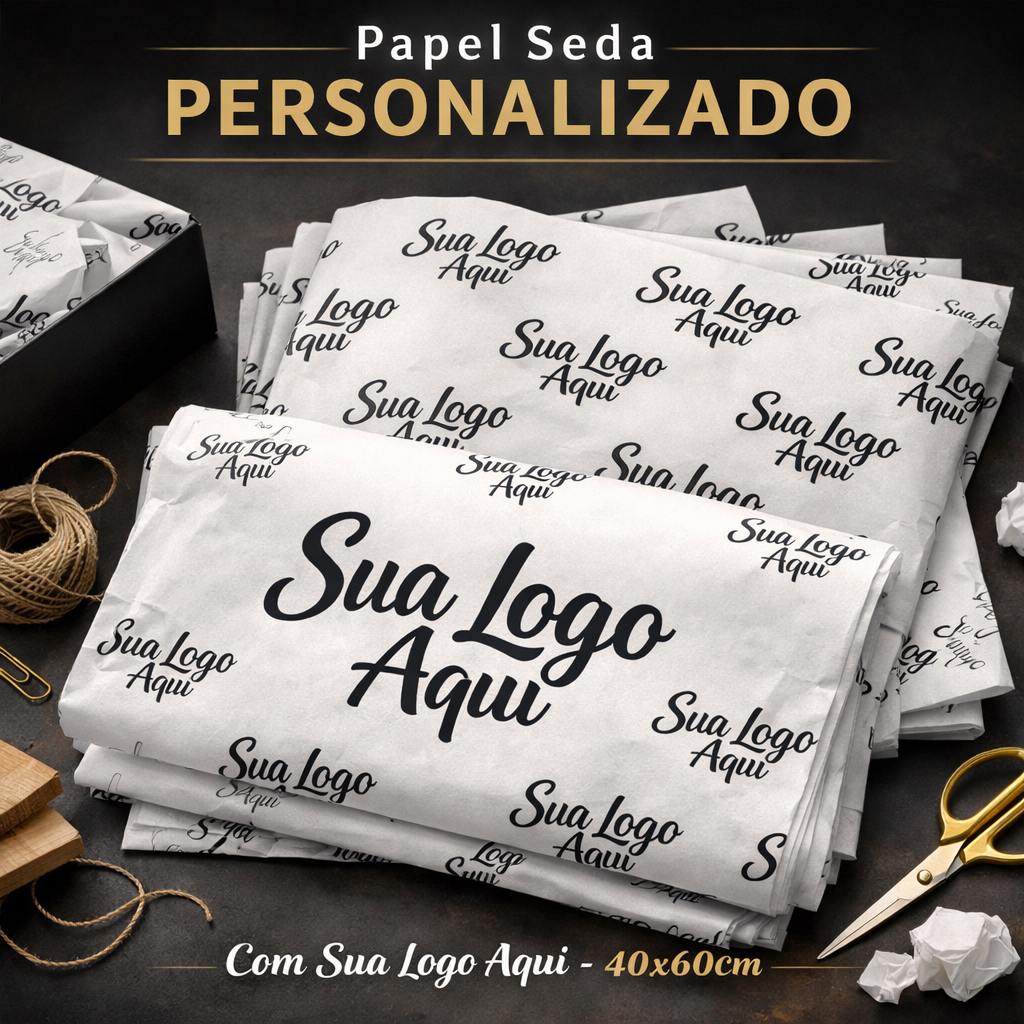 Papel Seda Personalizado com Seu Logo 60x40cm | Embalagem Personalizada | 25, 50 ou 100 Unidades