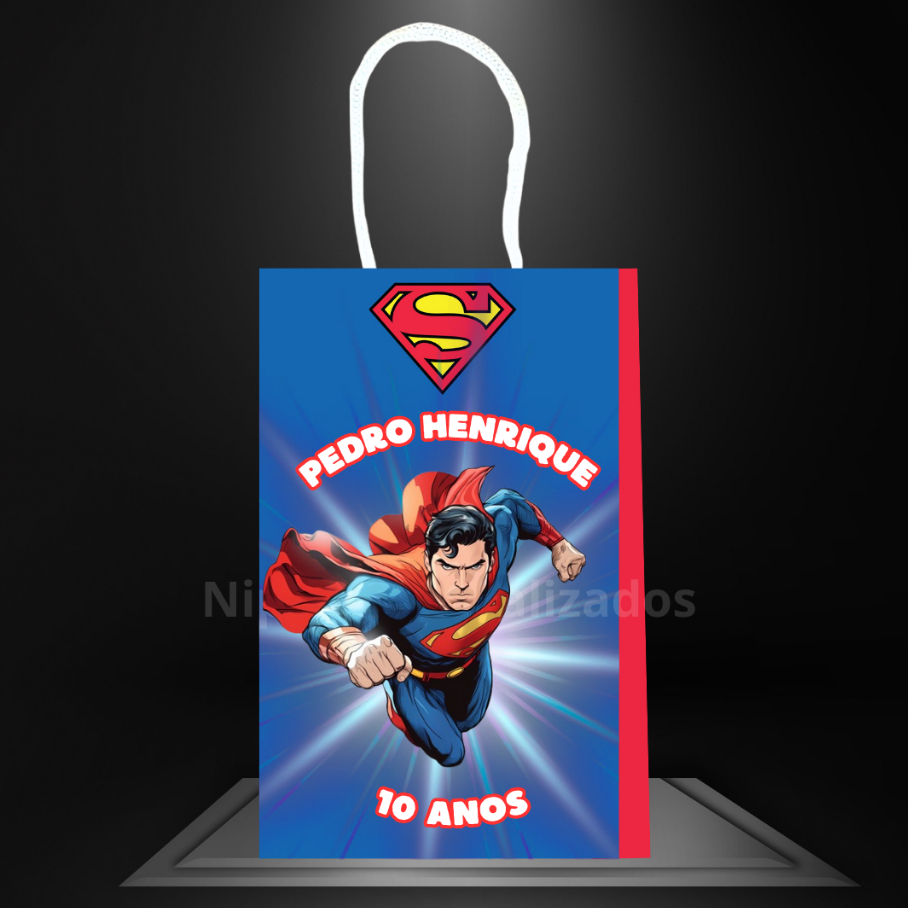 Sacolinha Super homem super man personalizada aniversario lembrancinha sacola surpresa (PEGUE E MONTE )