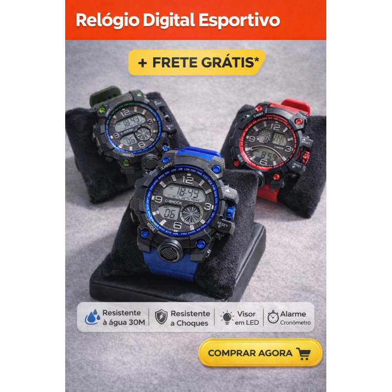 Relógio esportivo eletrônico à prova d'água , presente para negócios, esportes e lazer