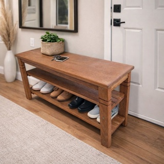 Banco sapateira Organizador de Calçados duas prateleiras madeira maciça angelim envernizada em Oferta na Shopee