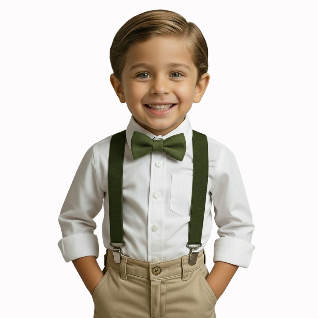 Kit Suspensório Verde Oliva e Gravata Borboleta Infantil Pajem Casamento em Oferta na Shopee