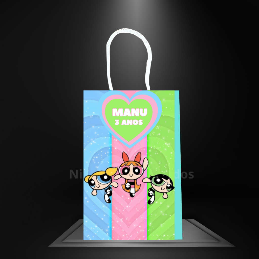 Sacolinha Meninas super poderosas Personalizada aniversario sacola surpresa ( PEGUE E MONTE )