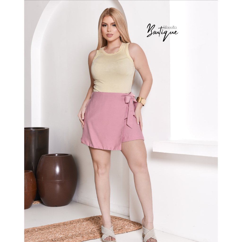 SHORT SAIA FEMININA SOCIAL com laço em tecido alfaiataria sensoriale