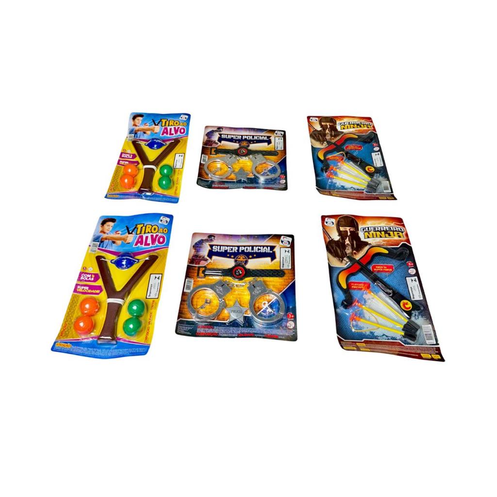 Lembrancinhas de brinquedo Kit 2 Estilingue 2 arco e flecha 2 kit policial
