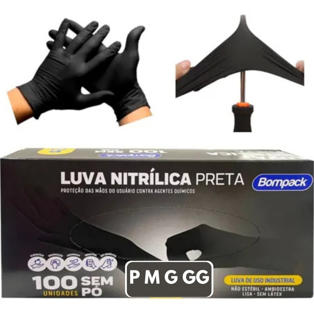 luvas Nitrílica Preta Descartável  Sem pó para salão jardinagem  Bomback em Oferta na Shopee