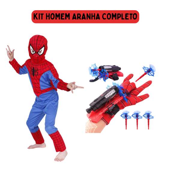 Fantasia Infantil Homem Aranha Com Luva Lança Teia Dardos