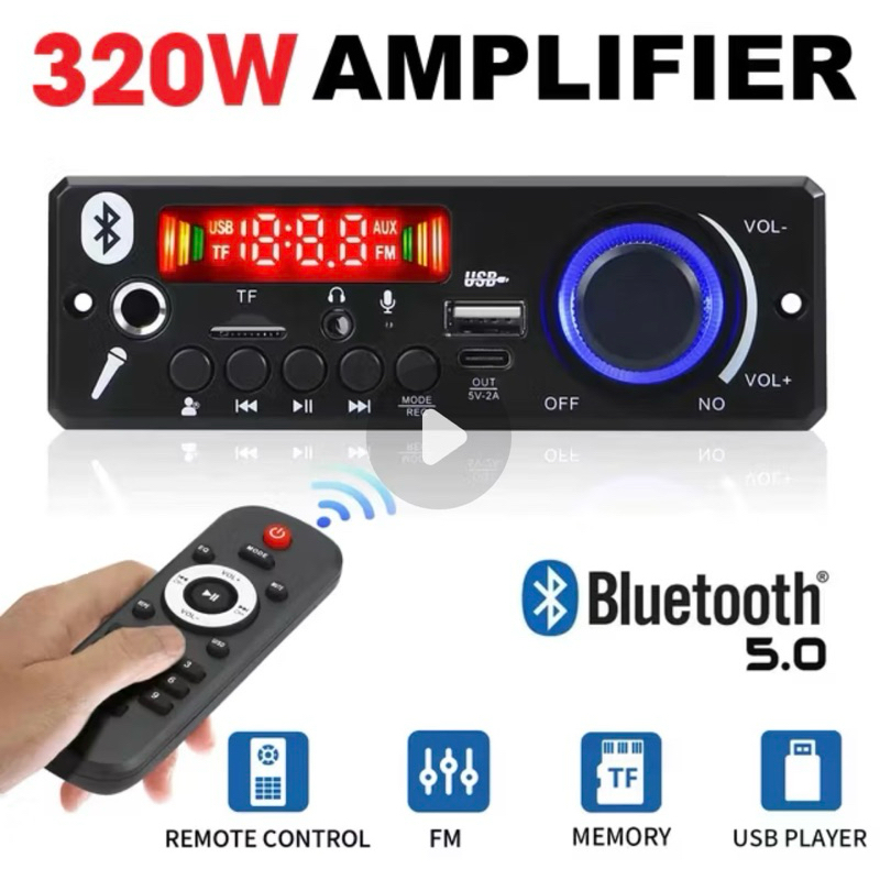 Super Potente Placa Amplificada MP3 Bluetooth 5.0 320W/240W Amplificador Áudio FM, TF, USB Microfone