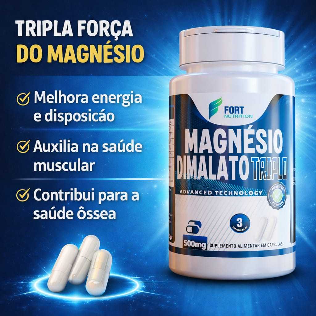 Magnésio Dimalato Triplo - 120 Cápsulas 500mg -  Magnésio Quelato e Cloreto Magnésio P.A 120 cápsulas