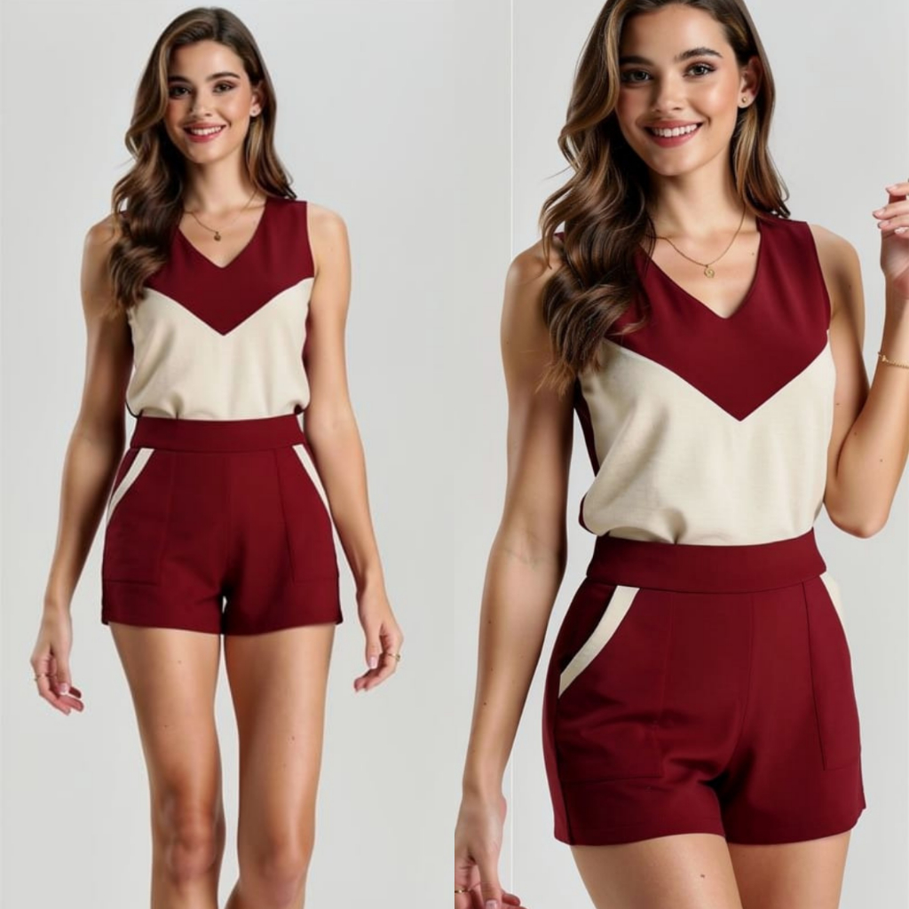 Conjunto feminino Short E Blusa No tecido Duna Premium Peça De Qualidade Primavera Verão