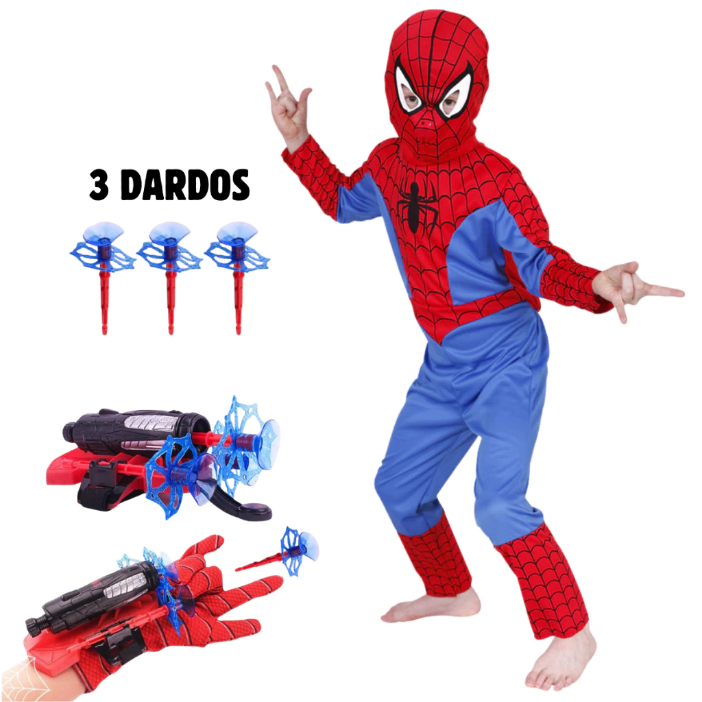Fantasia Infantil Homem Aranha Com Luva Lança Teia Dardos