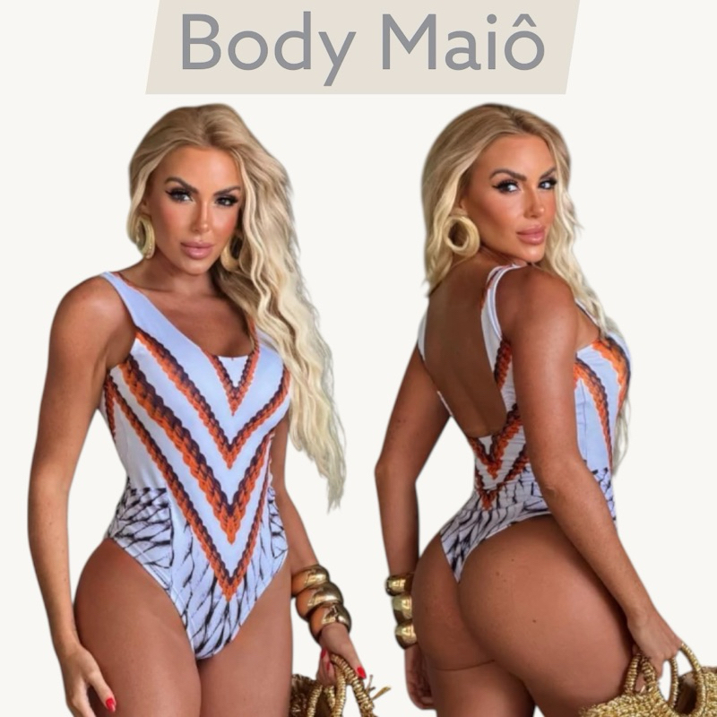 Body Maiô Feminino Estampado Decote V Cavado Costas Modelador Moda Praia em Oferta na Shopee