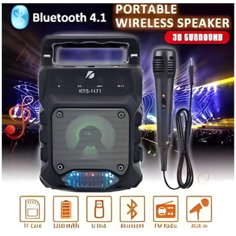 Caixa de Som Portátil Com Microfone Karaoke Bluetooth Rádio FM PenDrive SD KTS 1171 super bass