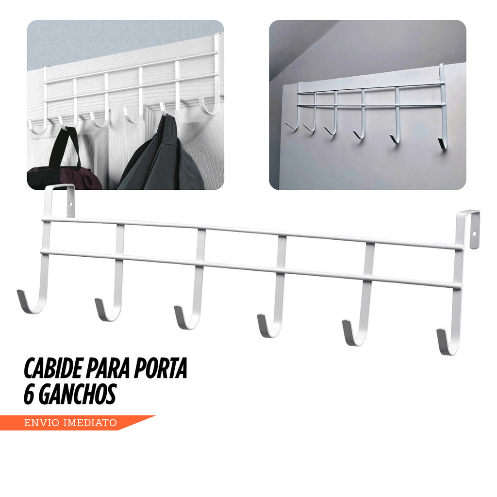 Cabideiro de Porta 6 Ganchos Sem Furo Organizador Multiuso para Casa em Oferta na Shopee
