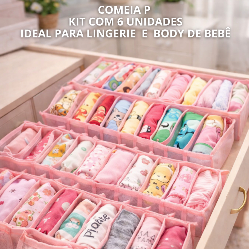 Kit 06 Colmeias Organizadoras Transparentes para Gavetas e Closet  Ideal para Body de Bebê e Lingerie