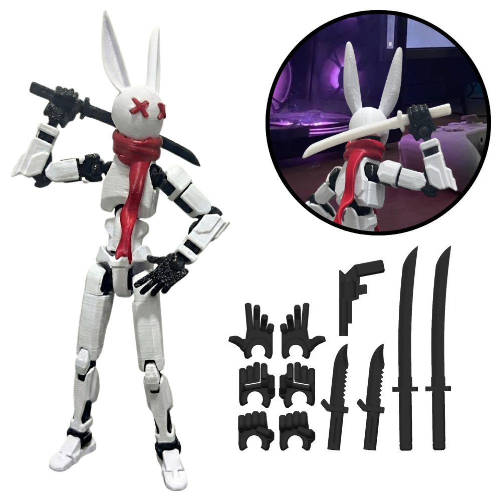 Boneco Articulado Dummy 13 Robô Coelho Ninja Branco 13cm 100% - Montado