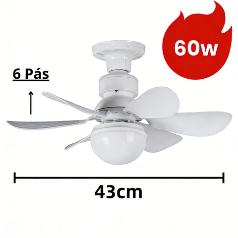 Ventilador de Teto Turbo Silencioso Oval 60W/80w 6 Pás LED 3 Cores E27 Controle Função Timing Bivolt
