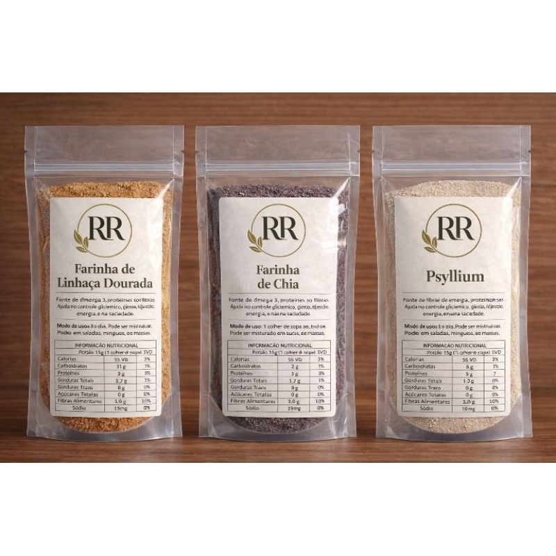 Kit Fibras em Pó | Psyllium + Chia + Linhaça Dourada