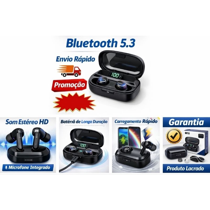 Fone Bluetooth 5.3 Sem Fio Com Microfone Android iPhone Bateria Longa