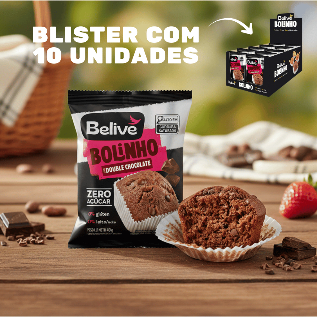 10 unid 40g Bolinho Belive Double Chocolate | Sem glúten, leite e açúcar em Oferta na Shopee