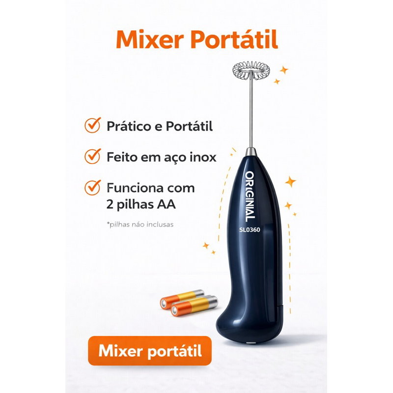 Mini Misturador Bebida Mixer Portátil Batedor Espumador Bebidas Shakes Elétrico Cozinha a Pilha