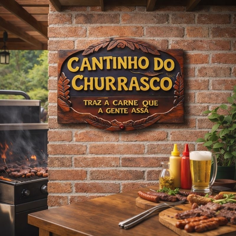 Placa Decorativa Cantinho do churrasco 32cm em MDF 2D