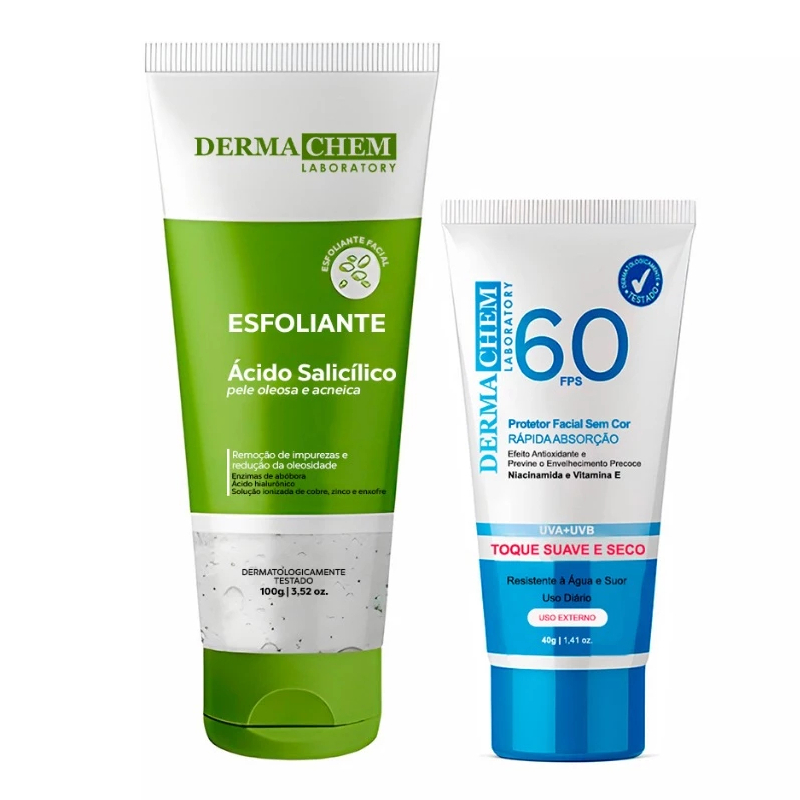 Dermachem Kit 2un - 1un Protetor Solar Fps60 Sem Cor + 1un Gel Esfoliante Ácido Salicílico