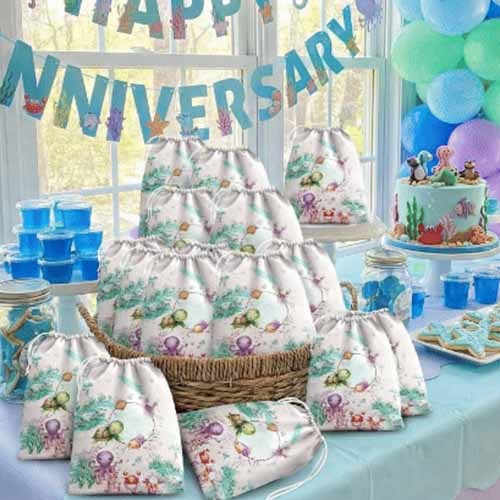 10 sacolinhas personalizada tecido FUNDO DO MAR para lembrancinhas de festa de aniversario 30cmx20cm