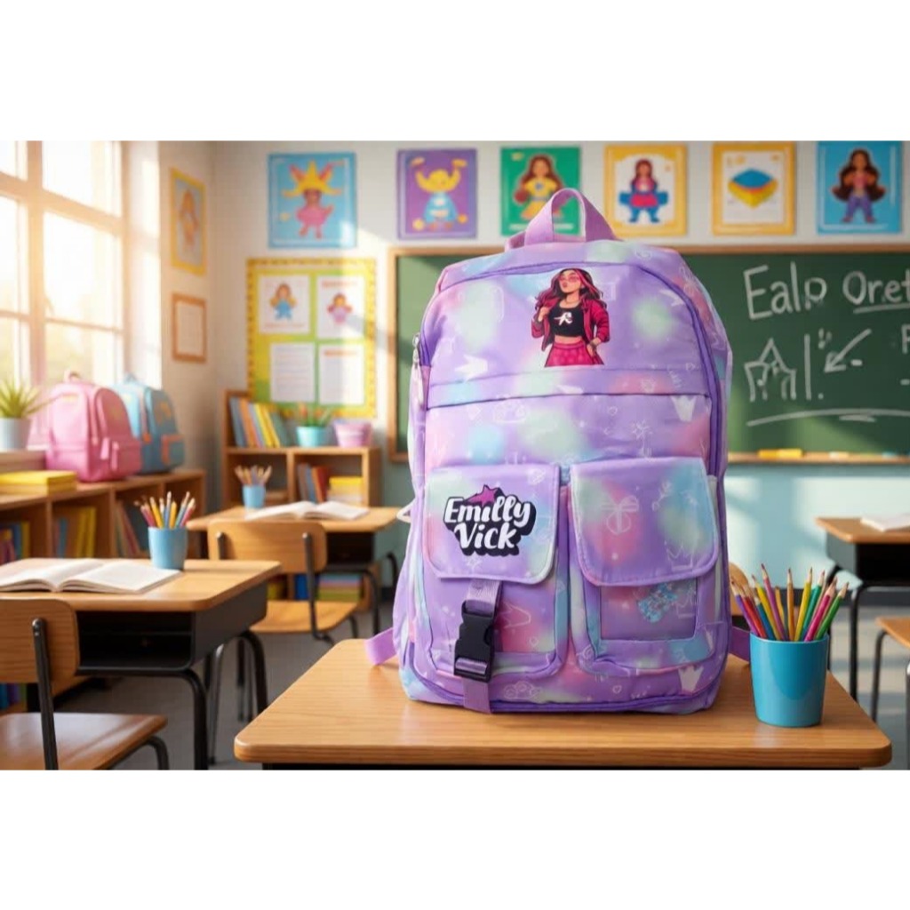 Mochila escolar infantil  Emilly Vick - Turma dos Rosas