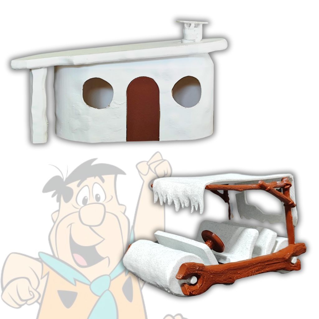 Kit Flintstones - Flintmobile e Casa dos Flintstones em Impressão 3D